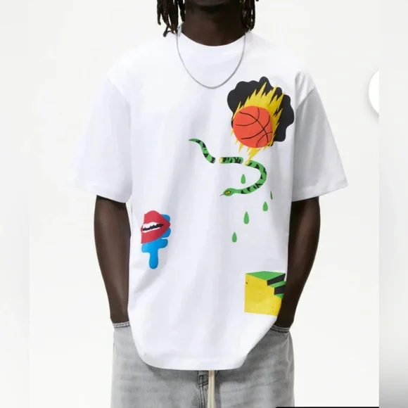 Zara Men’s Graffiti Print Short Sleeve Tee - Made in Portugal - Size L - Picture 2 of 9
